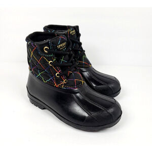 Sperry Port Rainbow Toddler Girls Size 12 Black Quilted Casual Duck Rain Boots
